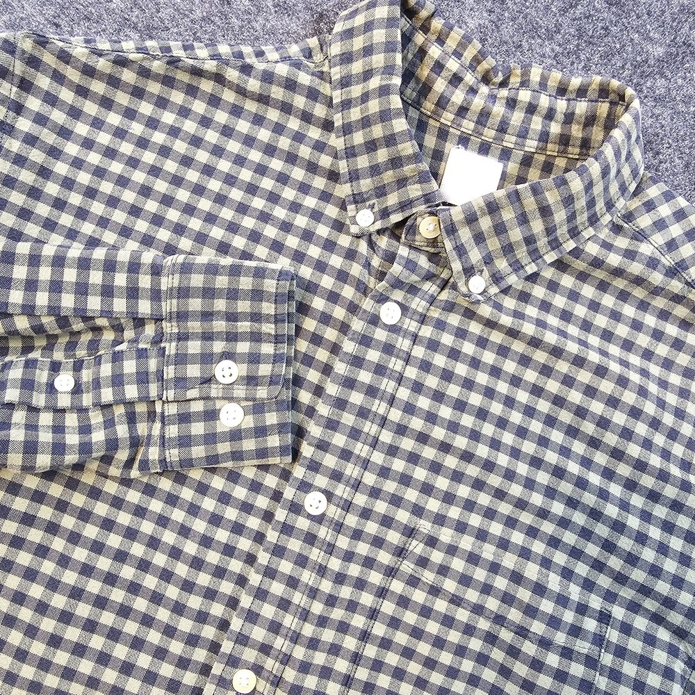 H&M Men's Large Green Blue Gingham Check Button Down Long Sleeve 100% Cotton